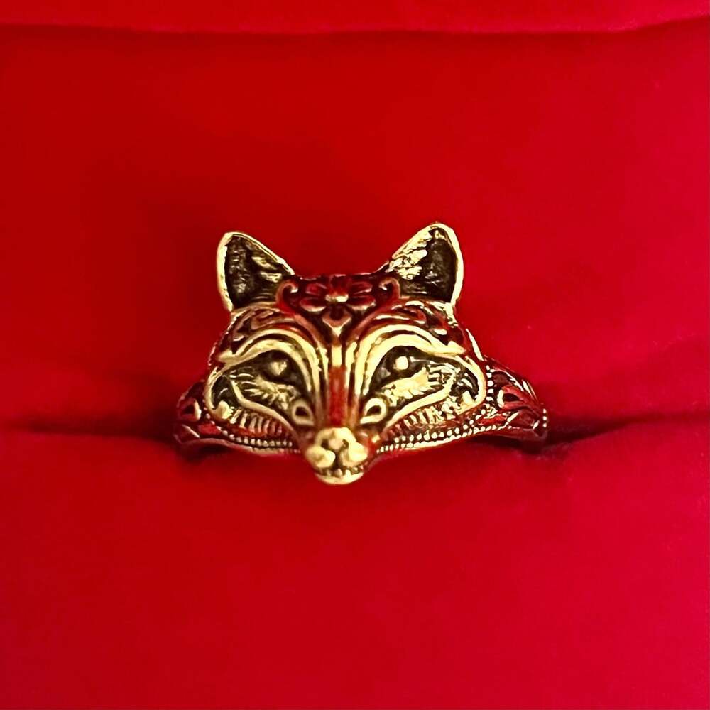 Burberry Prorsum Gold Fox Cocktail Ring Size 9